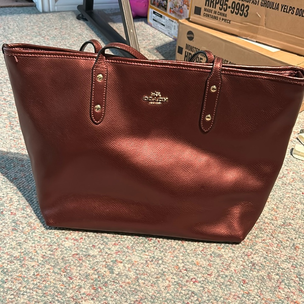 Coach Metallic Maroon Shoulder Bag